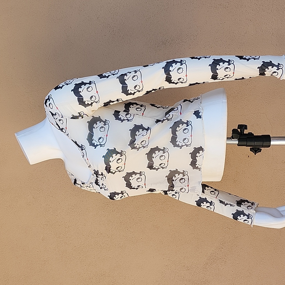 Betty Boop Y2K Punk Goth Sheer Mesh Stretch Long Sleeve Graphic Crop Top M L - Picture 12 of 16